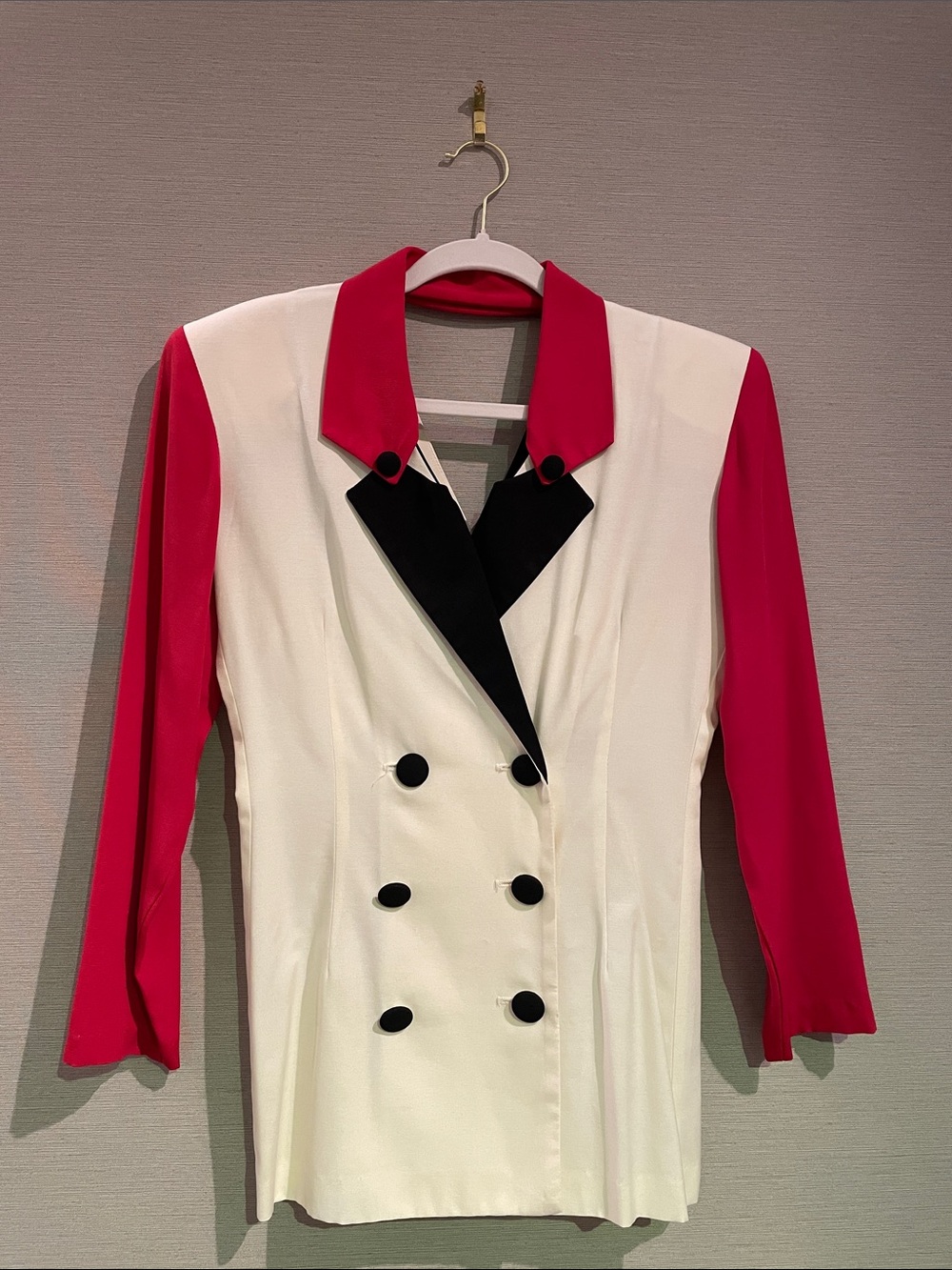 Women’s Colorblock Double-Breasted Blazer Jacket - White Black & Red